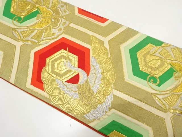JAPANESE KIMONO / ANTIQUE TORTOISESHELL-PATTERNED FUKURO OBI / WOVEN- 